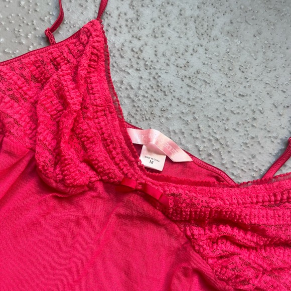 Victoria's Secret Pink Cami Top Womens Medium Lingerie Hot Pink Ruffle Trim Sexy - Picture 4 of 5